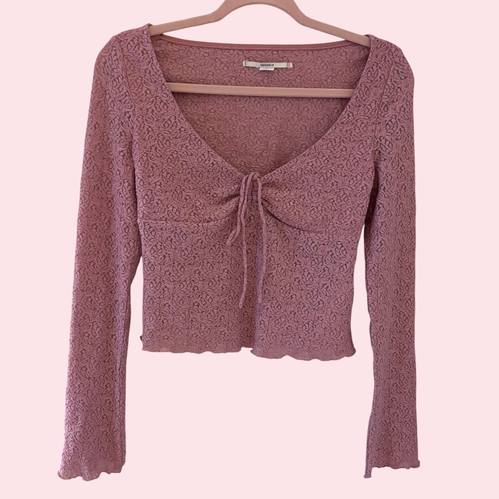 Urban Outfitters Kimchi Blue Mauve Lace Long Sleeve Tie Front Top Medium